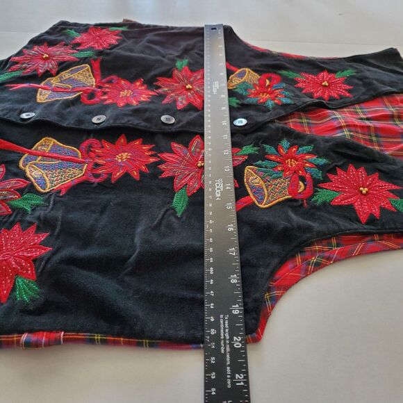 Vintage Velvet Poinsettia Vest Holiday Plaid Casey & Max Sz S Cottagecore 90s - Picture 4 of 6